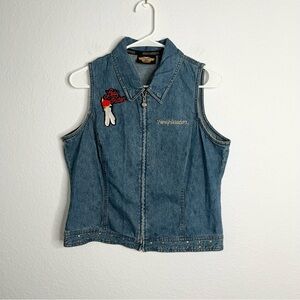 Harley Davidson Denim Vest Top women’s large Lady Rider American Flag Eagle A4